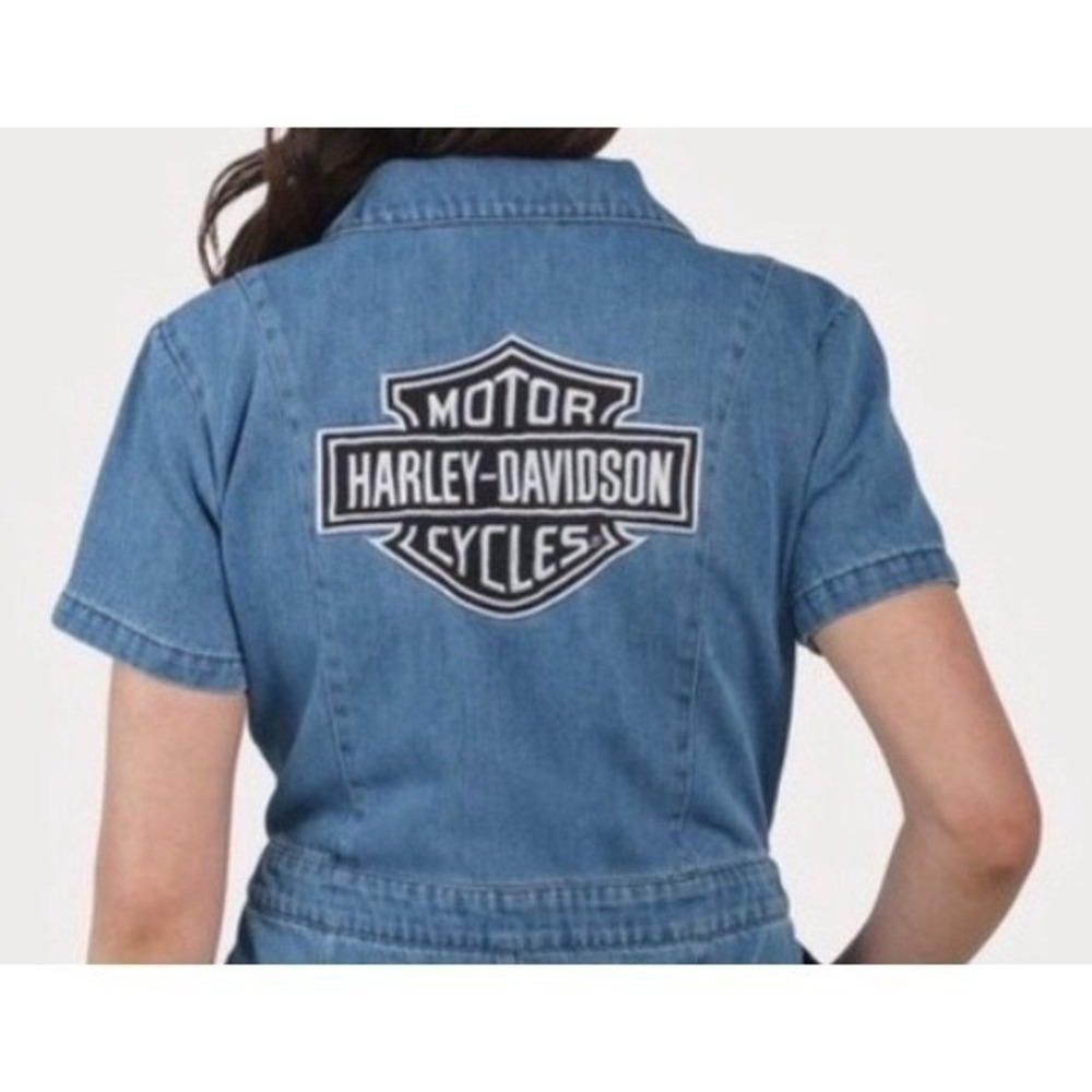 Harley Davidson Denim Romper Jumpsuit Women's 2W Plus Size Short Sleeve